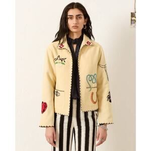 Alix of Bohemia Francis Tattoo Embellished Jacket in Yellow Rye M